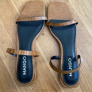 Mango Snakeskin sandal flats, square toe, womens size 9
